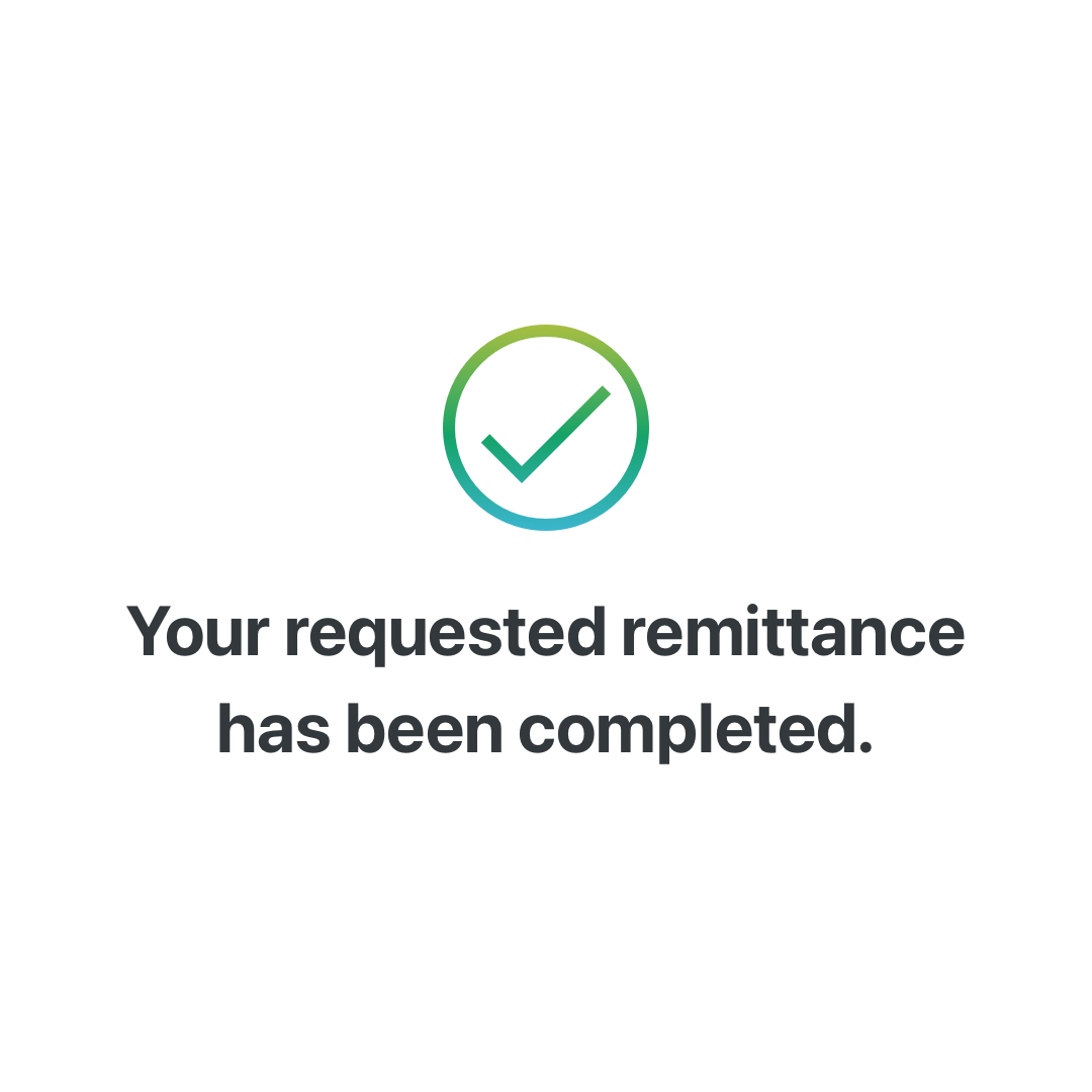 Step 4 completion notification screen confirming the international money transfer has been safely completed